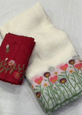 Off white crush emboridery saree.